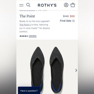 Brand New Rothy’s The Point Flat in Dark Grey/Black NWT